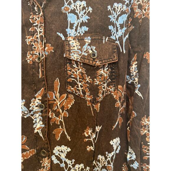 Back In The Saddle Floral Shirt Back Tie Western Brown Medium - Picture 4 of 8